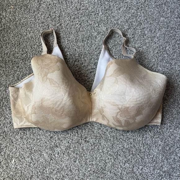 Cacique Tan Floral Lace Lightly Line Balconette Bra Adjustable Straps 42F - Picture 1 of 14